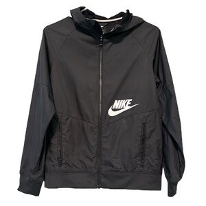 Nike Boys Windrunner Full Zip Jacket L Black Lightweight Hooded Logo Windbreaker